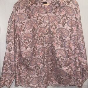Tommy Hilfiger women's pink paisley button-down long sleeve blouse. Sz 18